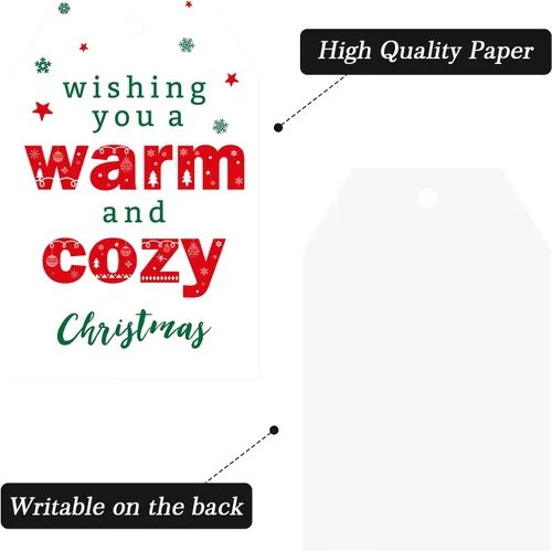 Miniatura 3 de joycraft 50 Etiquetas de Navidad con Cuerda - 3.3x2.1 pulgadas Etiquetas Colgantes de Regalo Navideño de Papel Blanco, Etiquetas Colgantes