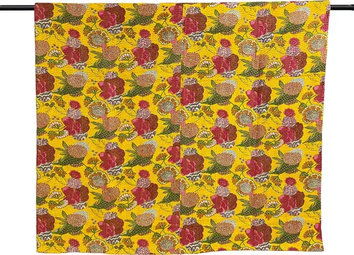 Miniatura 27 de Sophia-Art Colcha reversible de frutas indias para cama individual/king con patrón Gudri de algodón puro estilo Kantha, colcha decorativa con Rosa