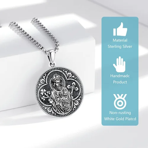 Miniatura 2 de Collar con colgante de San MiguelSan CristóperSan SebastiánGuadalupeÁngel de la GuardaSanta MuerteJudeJoseph para hombres y mujeres, plata de ley
