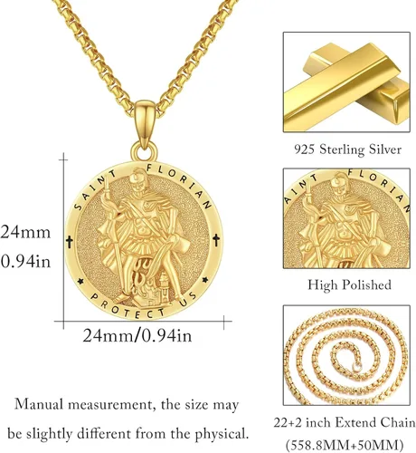 Miniatura 481 de Collar con colgante de plata de ley 925 con medalla de San Patrón, joyería religiosa para hombres y mujeres, con cadena de acero inoxidable 316L