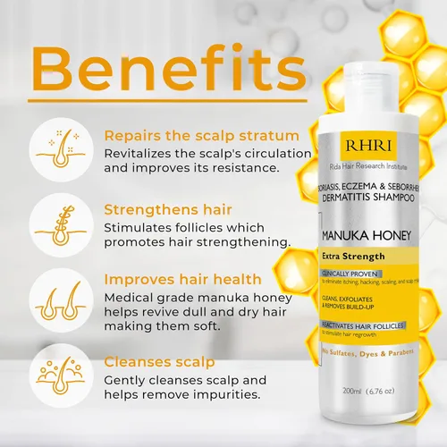 Miniatura 2 de Rida Hair Research Institute Champú para Psoriasis para Hombres y Mujeres Tratamiento del Cuero Cabelludo con Picazón con Miel de Manuka Ideal