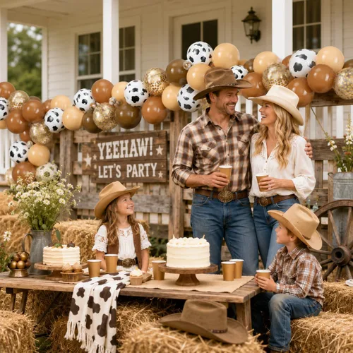 Miniatura 8 de Globos con Estampado de Vaca Marrón Sonrosado Decoraciones de Cumpleaños Vaquero Fiesta de Granja Occidental 60pcs 12 pulgadas Globos de Látex