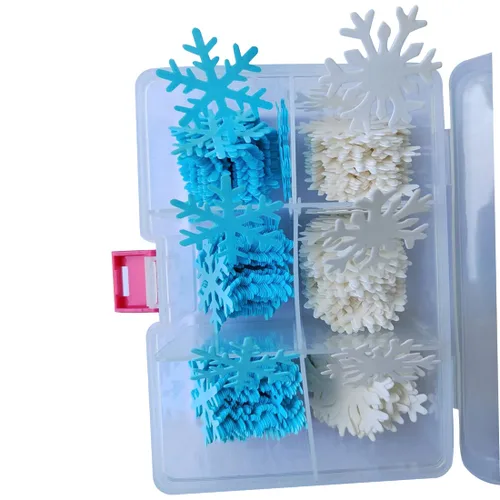 50 adornos comestibles para cupcakes para tartas, copos de nieve, Navidad, invierno, fiesta, decoración blanca y azul Blanco y azul