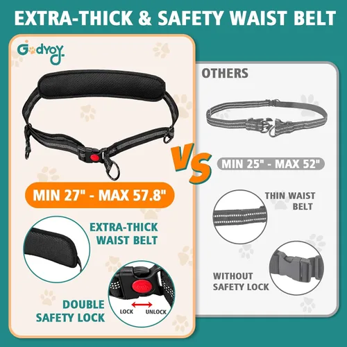 Miniatura 2 de Correa doble para perros con cierre de seguridad, bolsa de cintura para 2 perros Extra-Thick Shock Absorbing Waist Belt, for Dog Walking Running
