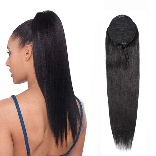 Miniatura 9 de Extensión de cola de caballo con cordón, cabello humano afro rizado para mujeres negras, extensiones de cabello virgen brasileño Remy Yaki