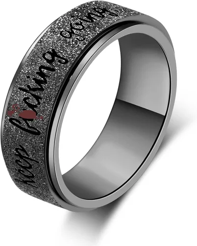 Fidget Ring Women for Anxiety Rings:Personalized Inspirational Mantra Stainless Steel Silver Black Rainbow Rose Gold Spinning Ring for Men Women