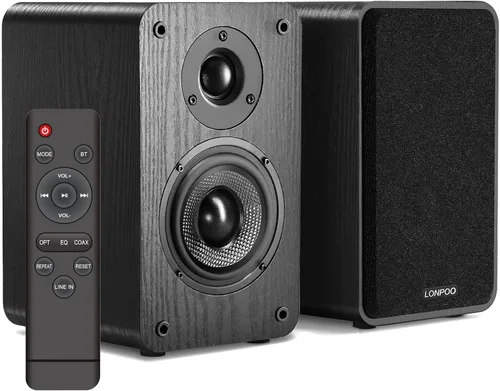 Miniatura 8 de LONPOO Altavoces Bluetooth para repisa, Altavoces con alimentación de 60W con Bluetooth/AUX-in/Óptica/RCA, Woofer de 4" y Tweeter de 1" (Negro)