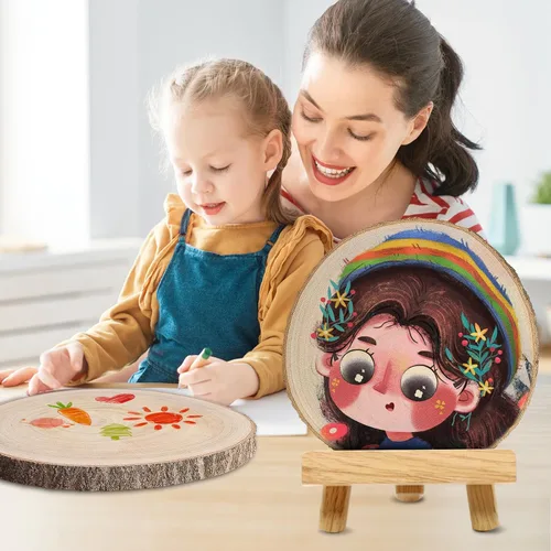 Miniatura 5 de Rebanadas de madera para centros de mesa, 4 piezas, rodajas de madera redondas para manualidades, círculos y losas de madera rústica, discos