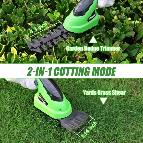 Miniatura 2 de Lichamp CGS-3601 CGS-3601 - Cortadora de setos eléctrica de mano 2 en 1 con batería recargable para jardín y césped, CGS-3601 Verde
