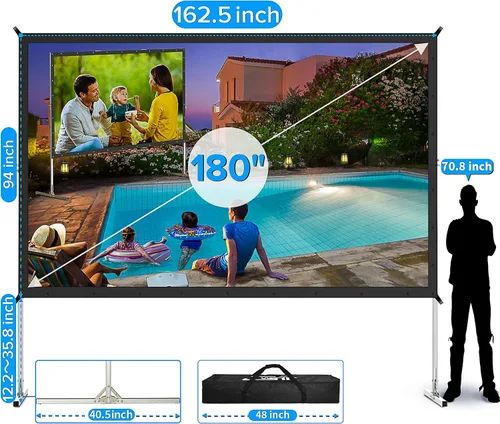 Miniatura 2 de Pantalla de Proyector de 180 Pulgadas con Soporte, 3 Capas Mejoradas de PVC 16:9, Pantalla de Proyector Grande para Exteriores, Pantalla de Cine