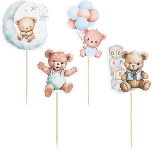 Miniatura 3 de Gyufise 32 Piezas Decoraciones para Cupcakes de Oso de Baby Shower Luna Oso Bebé Decoraciones de Pastel de Baby Shower Tema de Animales de la Selva