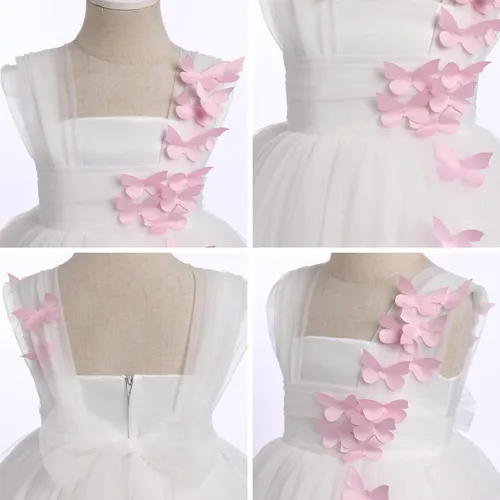 Miniatura 4 de Vestido tutú de tul para niña pequeña, vestido de mariposa y flores para niña, trajes formales de cumpleaños, vestidos de pastel