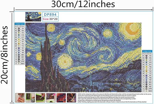 Miniatura 3 de NIHO-JIUMA Van Gogh - Kit de pintura de diamantes 5D de noche estrellada, regalo de arte de diamante de taladro completo para adultos