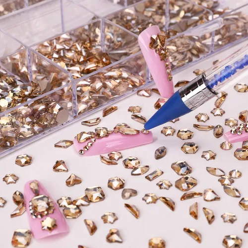 Miniatura 4 de Diamantes de imitación dorados para uñas, 7220 piezas de diamantes de imitación para uñas, accesorios para decoración de uñas