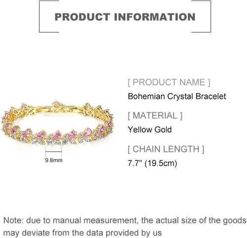 Miniatura 2 de Pulsera de cristal bohemio de oro de 14 quilates para mujer, pulsera de lujo con forma de rama de cristal rosa natural, pulsera de moda, regalo