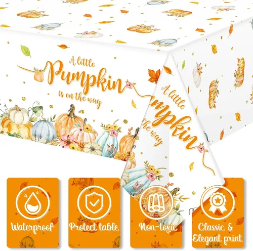 Miniatura 3 de WovWeave Paquete de 3 manteles de calabaza pequeña para decoración de fiesta de baby shower de otoño para niños y niñas, fundas de mesa para Acción