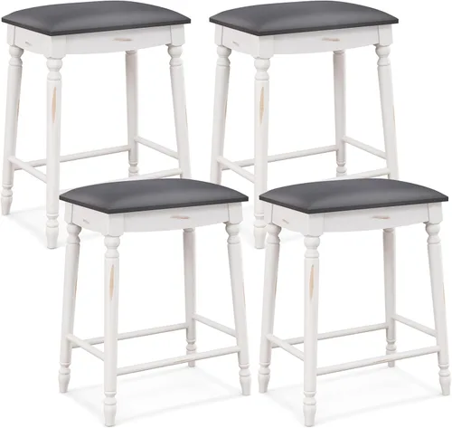 Miniatura 11 de Giantex Juego de 2 taburetes de bar de 24 pulgadas de altura de mostrador con asiento acolchado, patas de madera de goma, reposapiés y superficie