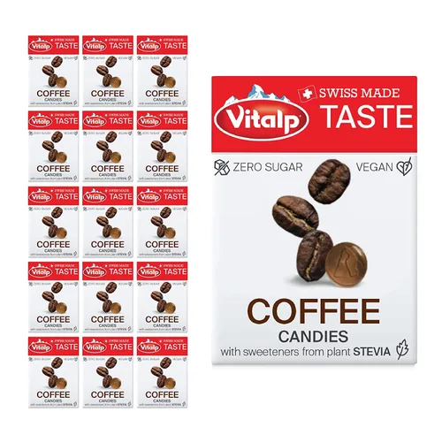 Miniatura 10 de Vitalp Taste, hecho en Suiza, caramelo duro sin azúcar con Stevia, vegano, sabor a caramelo cremoso, paquetes de 25g/0.88 onzas, 16 cajas