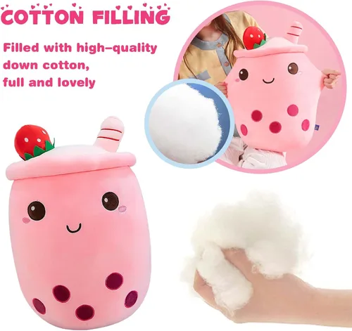 Miniatura 7 de DITUCU - Lindo té Boba de peluche, peluche de té con burbujas de caricatura, almohada suave de taza de té con leche de fresa para el hogar, regalo