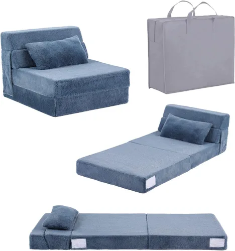 Miniatura 22 de Tiita Sofá cama plegable tamaño individual, colchón convertible con almohada, colchón de pana gruesa para el suelo, sofá cama con bolsillo lateral