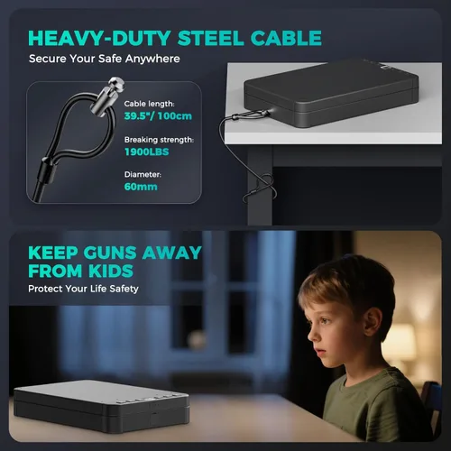 Miniatura 4 de Caja fuerte para pistolas biométrica, caja fuerte para 2 pistolas, acceso rápido a pistola con huella digital, PIN o cerradura de llave recargable