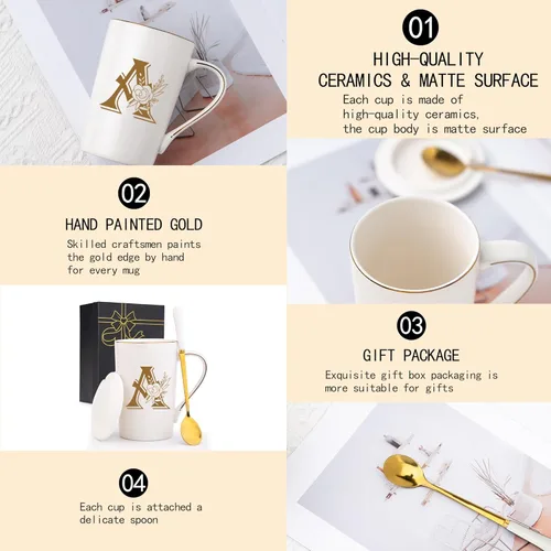 Miniatura 5 de Tazas personalizadas con iniciales en letra A con flores, taza de café personalizada con letra A, tazas personalizadas con letras geniales