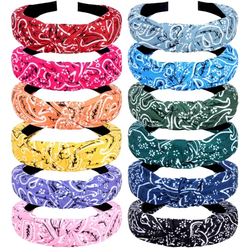 Miniatura 15 de VELSCRUN Diademas anudadas para mujer, 12 unidades, diadema ancha, estilo bohemio, turbante, banda elástica para el cabello, accesorios