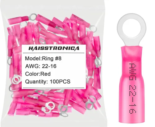 Miniatura 48 de haisstronica 100 conectores de anillo termorretráctiles de grado marino azul de 1/4 pulgadas, conectores de terminales de anillo de cobre rojo