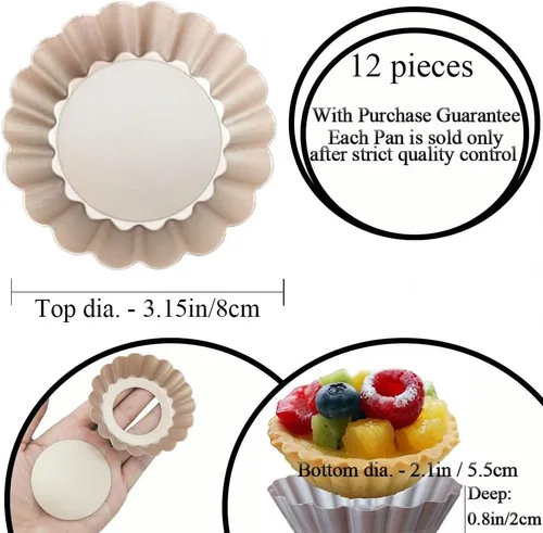 Miniatura 2 de DATANYA Mini Sartenes para Tartas con Fondo Extraíble de 3 Pulgadas, Molde para Tartas de Quiche de Acero al Carbono Antiadherente de 0.8 Pulgadas