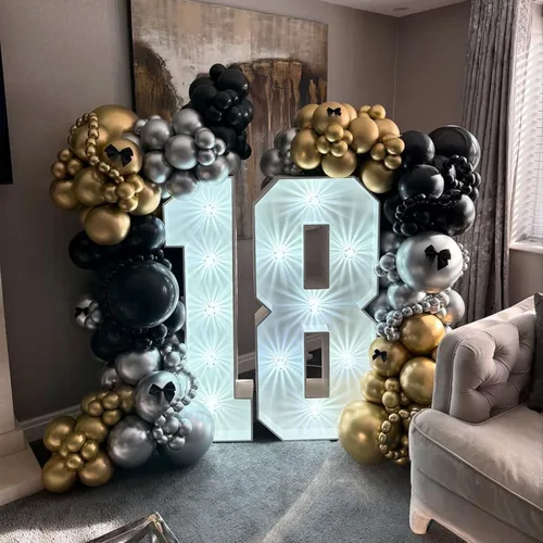 Miniatura 5 de Kit de arco de guirnalda de globos negros y dorados y plateados, 144 piezas de diferentes tamaños, decoraciones de Año Nuevo para Año Nuevo