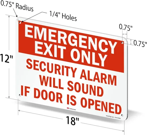 Miniatura 6 de SmartSign Letrero de metal con texto en inglés «Emergency Exit Only – Security Alarm Will Sound If Door Is Opened», aluminio de 63 mil