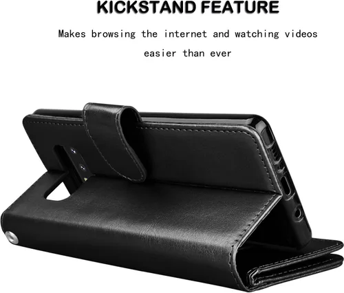 Miniatura 5 de NJJEX Funda para Galaxy Note 8, para Note 8, piel sintética [9 ranuras para tarjetas] Funda con tapa para tarjeta de crédito de identificación Negro