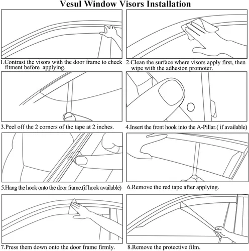 Miniatura 8 de Compatible con Toyota Camry 2018-2024 L LE SE XLE XSE Hybrid Cinta Adhesiva en Policarbonato Protectores de Lluvia Viseras de Ventana Deflector