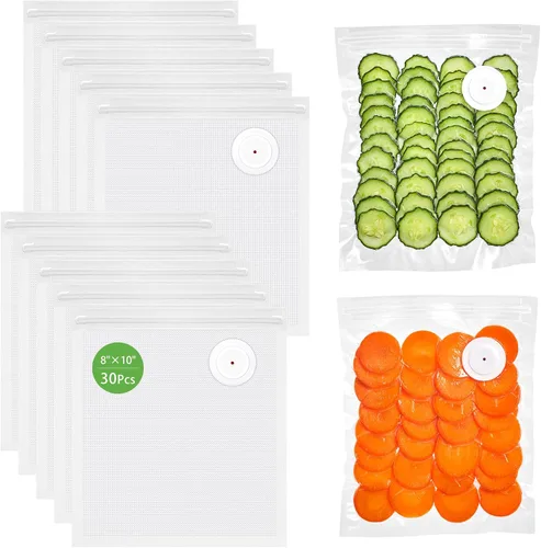 Syntus 30 bolsas reutilizables selladoras al vacío para alimentos, pequeñas bolsas de almacenamiento de alimentos de 8 x 10 pulgadas con cremallera