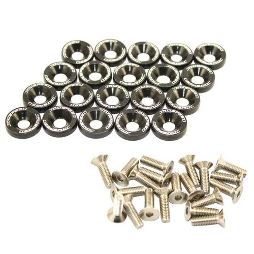 Miniatura 10 de JDMSPEED Kit de 20 Piezas de Arandelas de Guardabarros de Aluminio Billete CNC Cromado Neo para Vestir el Compartimento del Motor