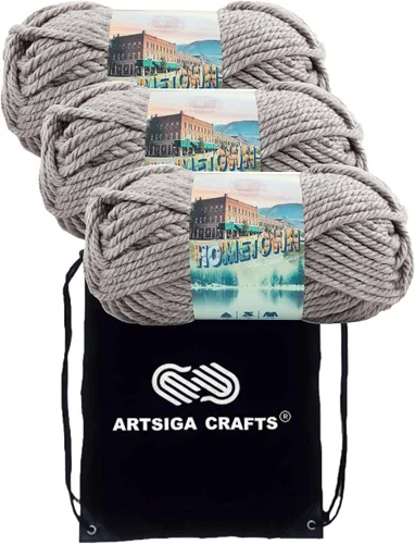 Miniatura 58 de Lion Brand Hometown New York White 135-100 (3 madejas - mismo lote de tinte) #6 S Bulky - Hila acrílica para crochet y tejer con bolsa para proyectos