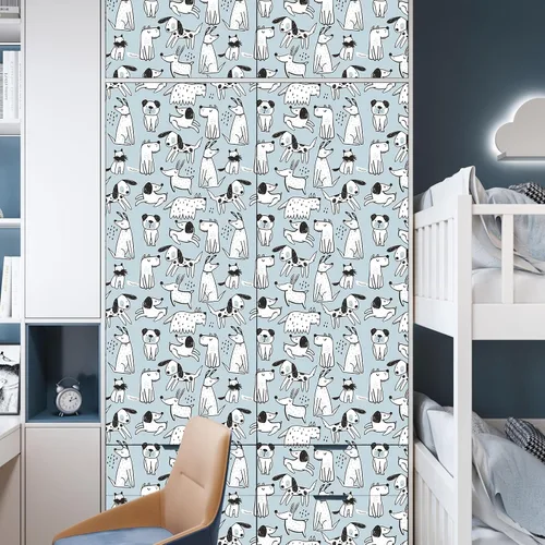 Miniatura 6 de CRE8TIVE Papel tapiz de 24 x 118 pulgadas para perros pequeños, papel tapiz de pelar y pegar, papel tapiz azul y blanco de animales de cachorro