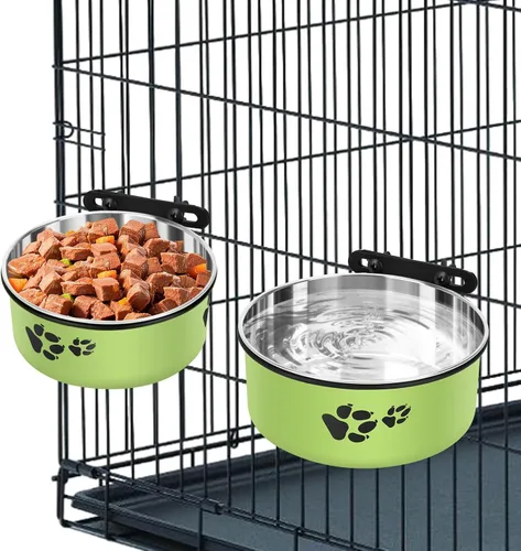 Miniatura 14 de Tazón de Agua Colgante para Perrera, ShineMe Paquete de 2 Tazones de Acero Inoxidable para Comida y Agua para Jaula de Perro, Jaula, Tazones