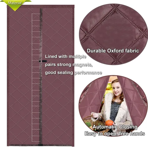 Miniatura 6 de Risareyi Cortina magnética con aislamiento térmico para puerta, 38 x 82 pulgadas, relleno Oxford café con poliéster más grueso, aislamiento