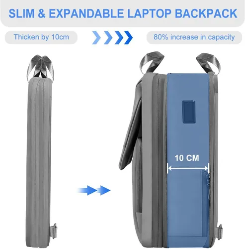 Miniatura 2 de ZINZ Mochila delgada y expandible para laptop de 15.6, 16, 17 pulgadas, mochila de viaje de negocios, resistente al agua, para hombres y mujeres