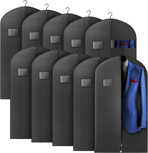 Miniatura 8 de Paquete de 5 bolsas de traje de 40 pulgadas para viajes y almacenamiento, bolsas de ropa para colgar ropa con cremallera y ventana transparente