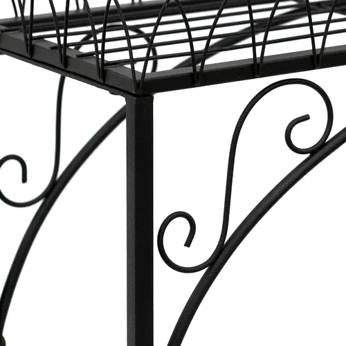 Miniatura 8 de Estante largo negro de doble capa, soporte de metal estilo patio francés para plantas altas en maceta, soporte resistente para macetas interiores