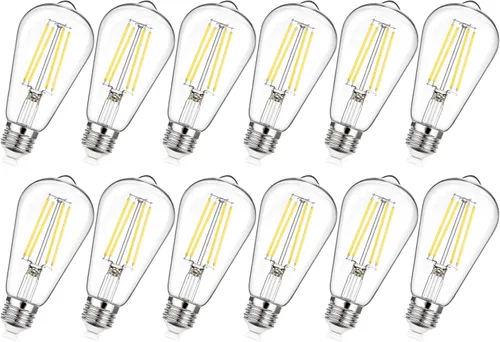 MAXvolador Paquete de 12 bombillas LED Edison vintage regulables equivalentes a 60 W, 6 W, 850 lúmenes, blanco neutro 4000 K ST58, bombillas de