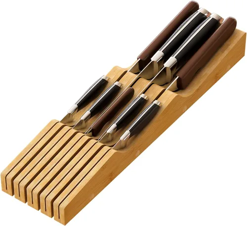 Miniatura 19 de Organizador de cajones de cuchillos grande, soporte para cuchillos de madera de bambú, bloque de cuchillos con capacidad para hasta 15 cuchillos