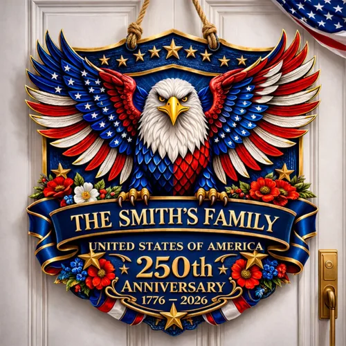 Miniatura 23 de NAZENTI Letrero personalizado para puerta del 4 de julio con nombre familiar, coronas de puerta personalizadas para 250 aniversario de Estados