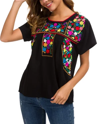 Miniatura 2 de YZXDORWJ - Cómoda blusa mexicana bordada de verano y sin mangas para mujer