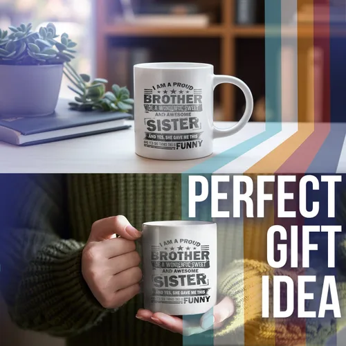 Miniatura 4 de Taza de café con texto en inglés "I Am A Proud Brother Of A Wonderful Sweet Sister" M775, color blanco
