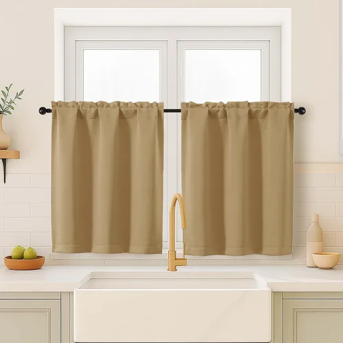 Miniatura 102 de OVZME Cortinas opacas turquesa para tratamiento de ventanas pequeñas, cortinas cortas con bloqueo de luz para ventana de cocina sobre el fregadero