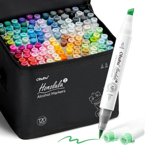 Ohuhu Marcadores de alcohol, punta de pincel, juego de marcadores artísticos de doble punta para artistas adultos, ilustración para colorear, 120