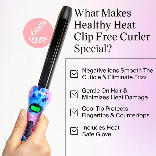 Miniatura 6 de Eva NYC - Rizador de pelo saludable sin clip de calor, rizador de pelo con infusión de turmalina con infrarrojo lejano, varita rizadora de cerámica